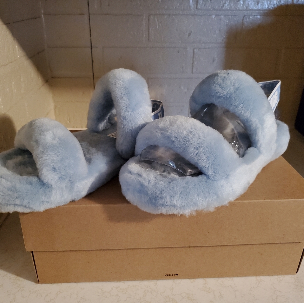 Baby Blue Ugg 2 strap fur sandals